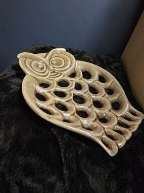Large Ceramic Owl Platter Bowl 13.5x10 Sturdy